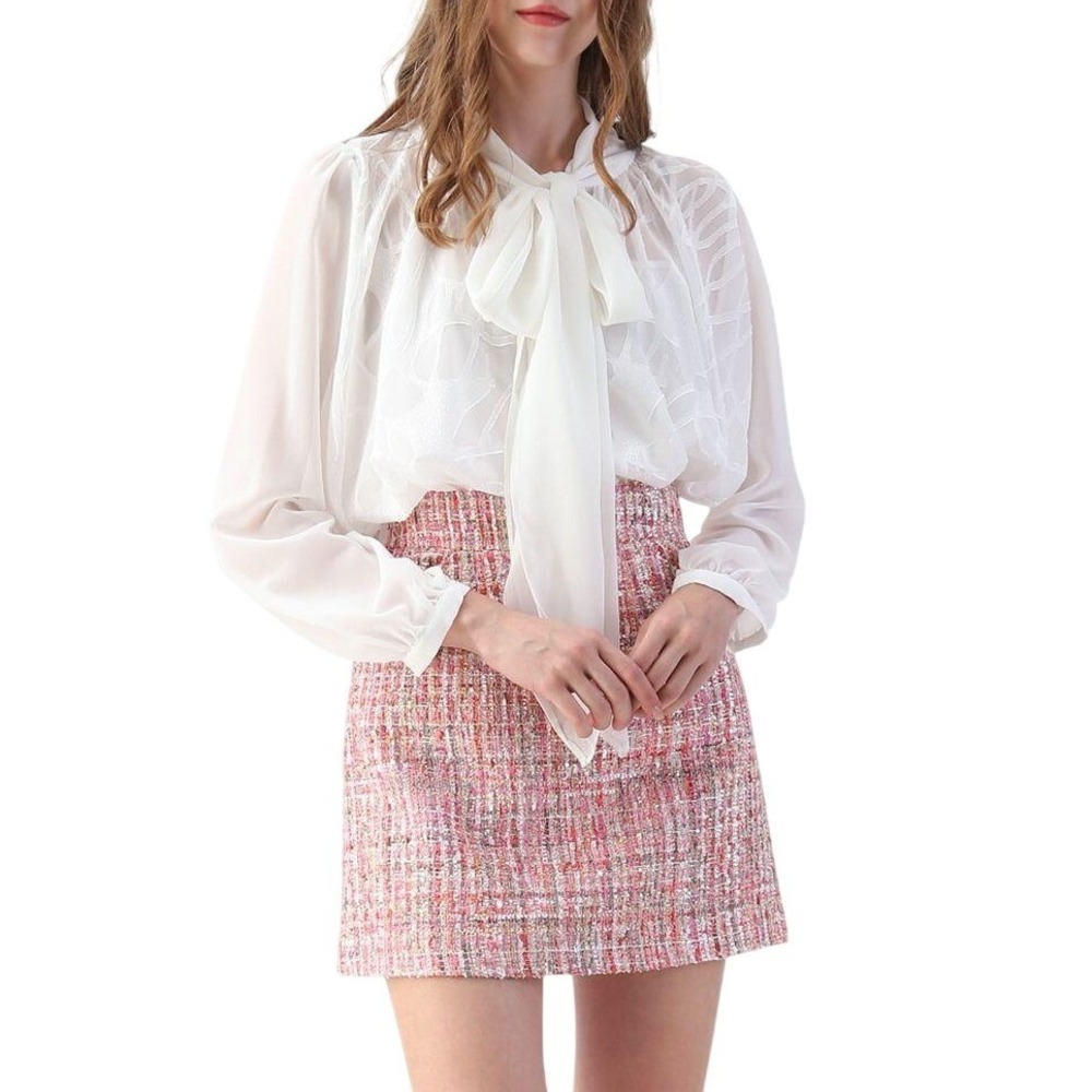 Chicwish Pink Tweed Mini Skirt Sequin Textured Size Medium Barbiecore
